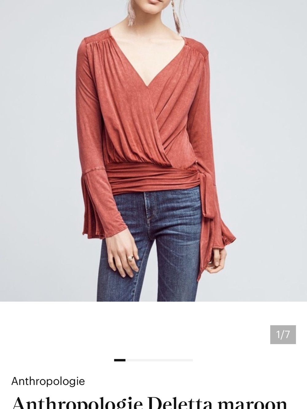 Deletta Rust Wrap-Front Long-Sleeve Blouse